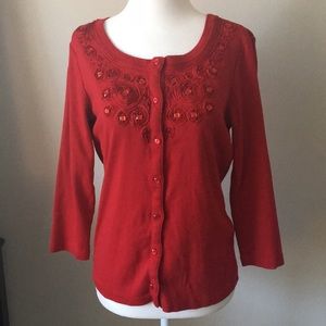 Festive red cardigan